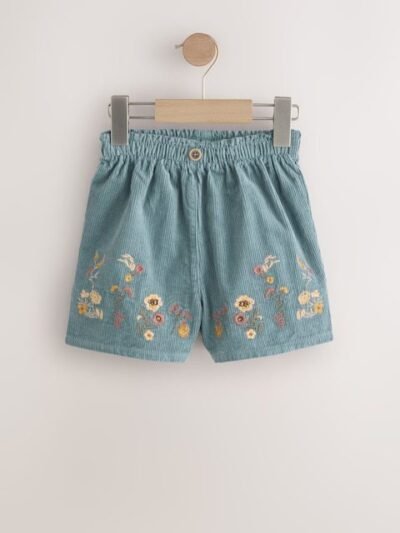 Navy Floral Embroidered Shorts with Tights