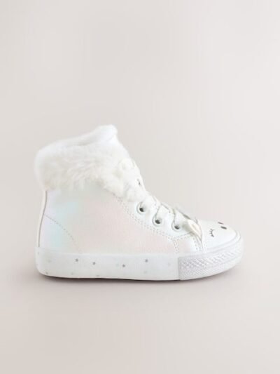 White Shimmer Unicorn Standard Fit (F) Character High Top Trainers