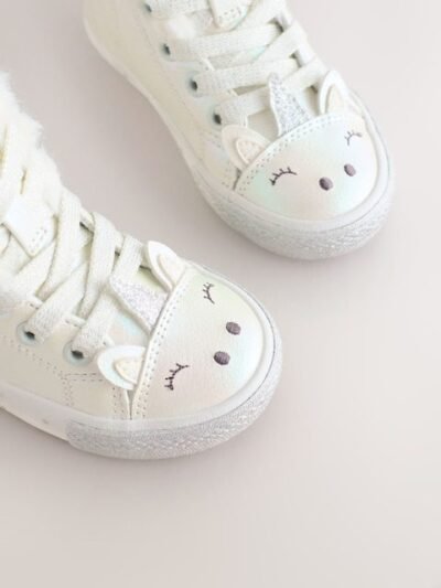 White Shimmer Unicorn Standard Fit (F) Character High Top Trainers