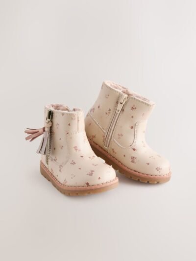 Neutral Floral Standard Fit (F) Chelsea Zip Tassel Ankle Boots