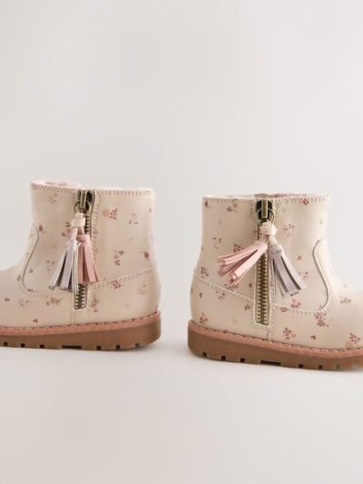 Neutral Floral Standard Fit (F) Chelsea Zip Tassel Ankle Boots
