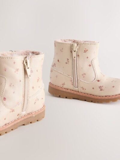 Neutral Floral Standard Fit (F) Chelsea Zip Tassel Ankle Boots