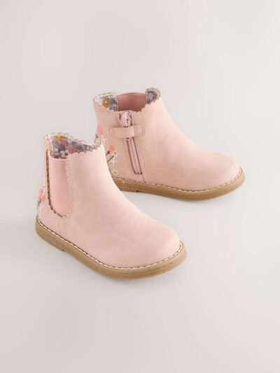 Pink Embroidered Standard Fit (F) Chelsea Ankle Boots