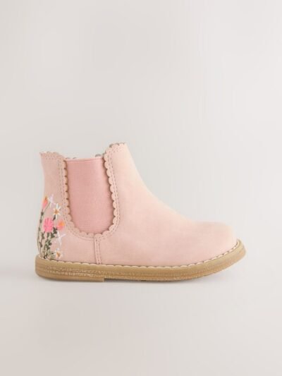 Pink Embroidered Standard Fit (F) Chelsea Ankle Boots