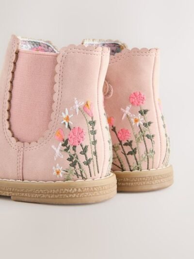 Pink Embroidered Standard Fit (F) Chelsea Ankle Boots