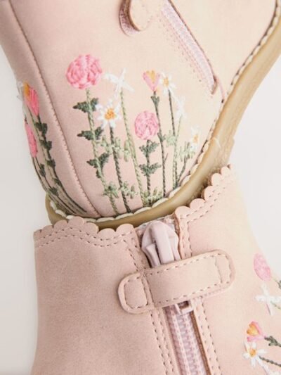 Pink Embroidered Standard Fit (F) Chelsea Ankle Boots