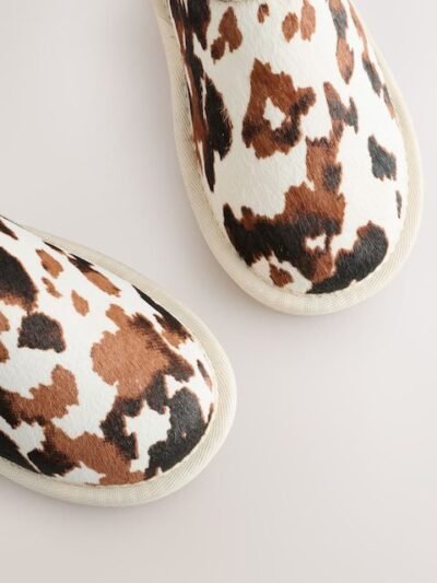 Brown/Cream Cow Print Standard Fit (F) Suede Pull On Boots