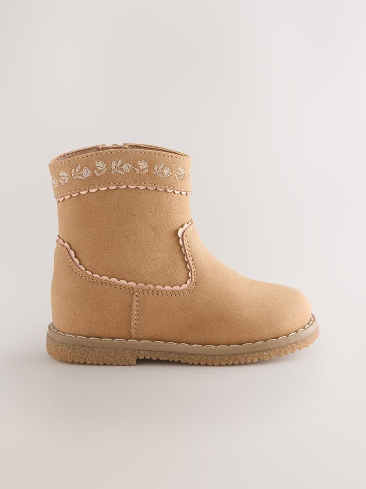 Tan Brown Standard Fit (F) Western Ankle Boots