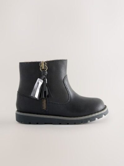 Black Standard Fit (F) Chelsea Zip Tassel Ankle Boots