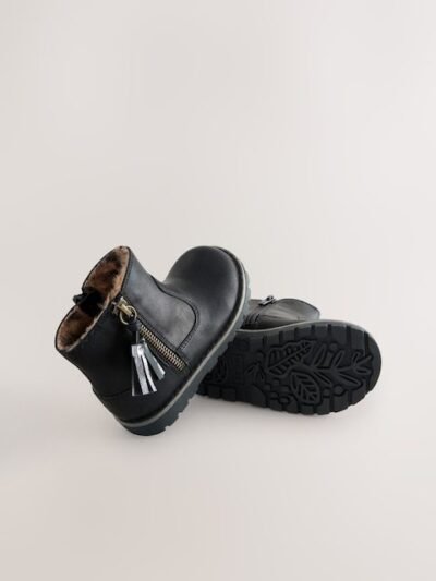 Black Standard Fit (F) Chelsea Zip Tassel Ankle Boots