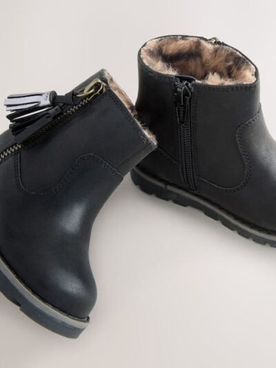 Black Standard Fit (F) Chelsea Zip Tassel Ankle Boots