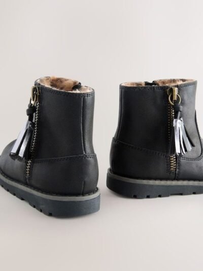 Black Standard Fit (F) Chelsea Zip Tassel Ankle Boots