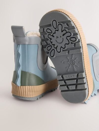Blue Neutral Colourblock Warm Lined Ankle Wellies