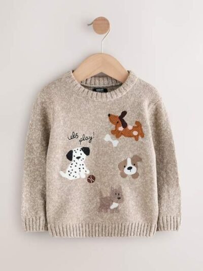 Neutral Dogs Knitted Crew Neck Jumper