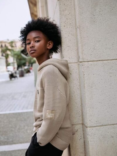 Neutral Utility Knitted Hoodie
