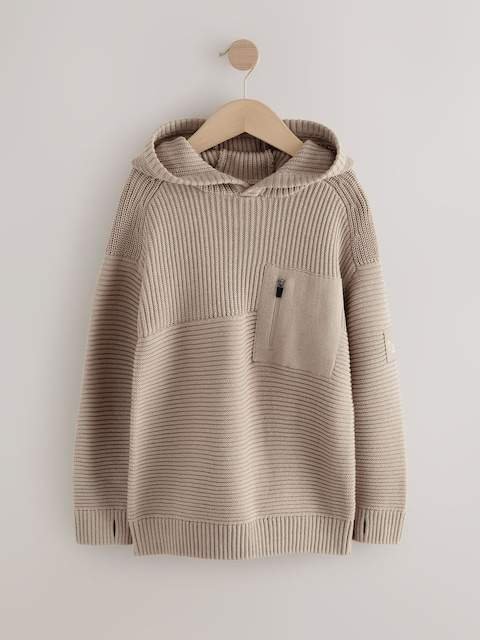Neutral Utility Knitted Hoodie
