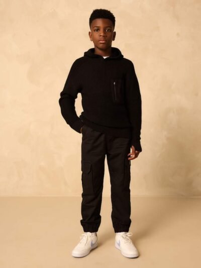 Black Utility Knitted Hoodie