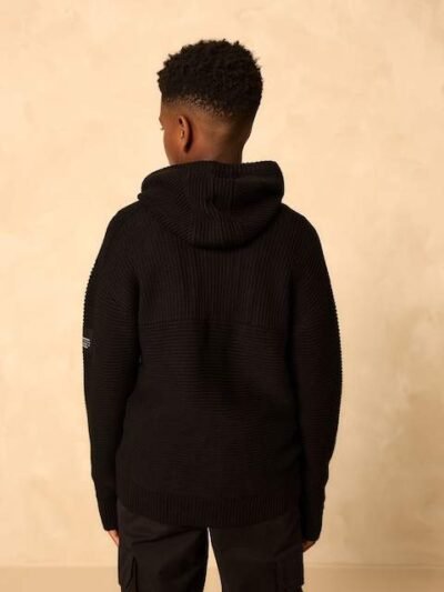 Black Utility Knitted Hoodie