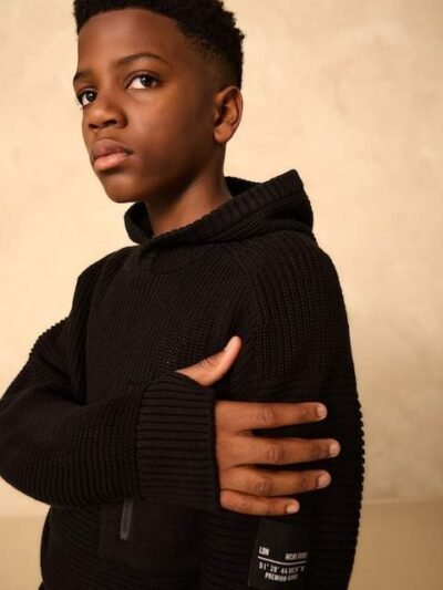 Black Utility Knitted Hoodie