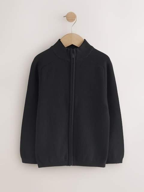 Black Zip Through Knitted Cardigan