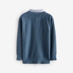 Navy Mock Gingham Shirt and Crew Neck 100% Cotton Jumper