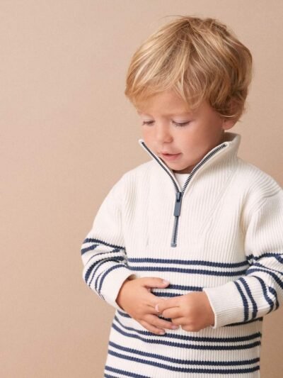 Ecru Cream Knitted Quarter Zip Jumper