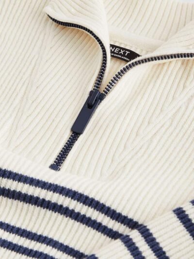 Ecru Cream Knitted Quarter Zip Jumper