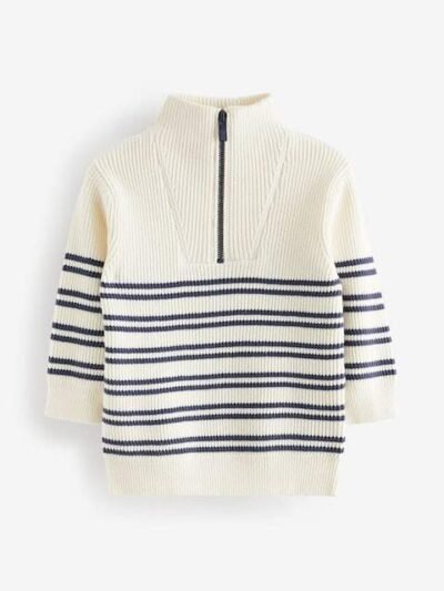 Ecru Cream Knitted Quarter Zip Jumper