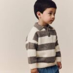 Grey/Brown Stripe Knitted Rugby Polo Shirt