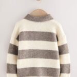 Grey/Brown Stripe Knitted Rugby Polo Shirt