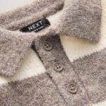 Grey/Brown Stripe Knitted Rugby Polo Shirt