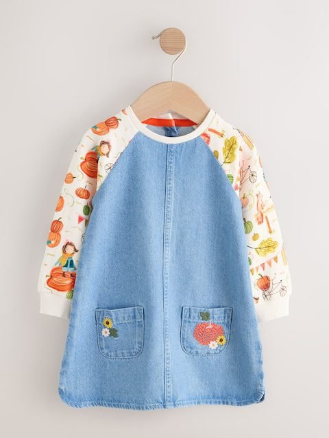 Pumpkin Print Raglan Denim Dress