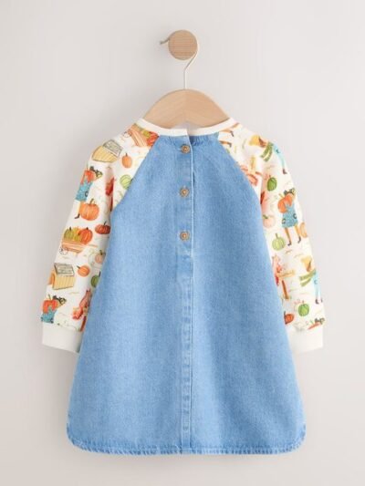 Pumpkin Print Raglan Denim Dress