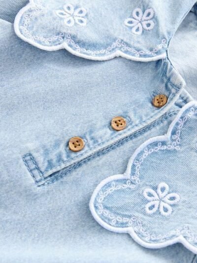Light Blue Denim Embroidered Collar Dress