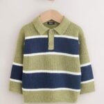 Green/Blue Knitted Stripe Rugby Polo Shirt
