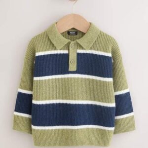 Green/Blue Knitted Stripe Rugby Polo Shirt