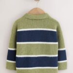 Green/Blue Knitted Stripe Rugby Polo Shirt