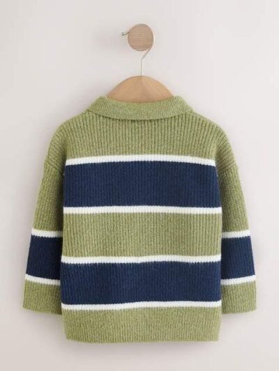 Green/Blue Knitted Stripe Rugby Polo Shirt