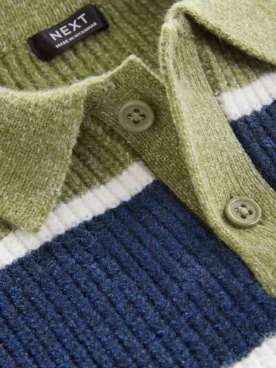 Green/Blue Knitted Stripe Rugby Polo Shirt