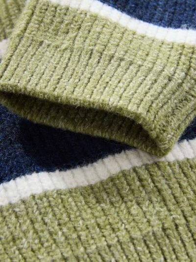 Green/Blue Knitted Stripe Rugby Polo Shirt