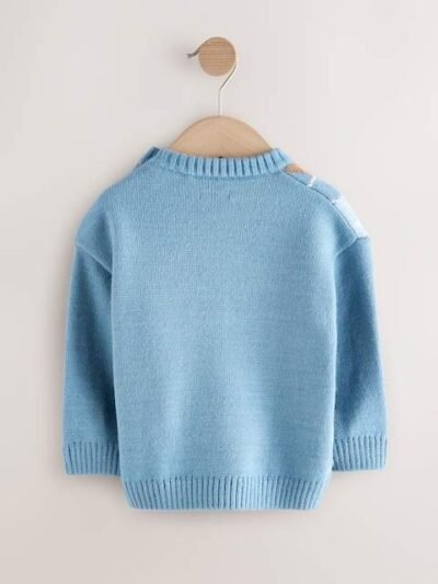 Blue Argyle Knitted Crew Neck Cotton Jumper