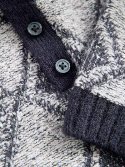 Navy Blue Argyle Knitted Polo Jumper