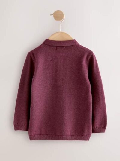 Plum Purple All Over Embroidered Knitted Christmas Polo Shirt