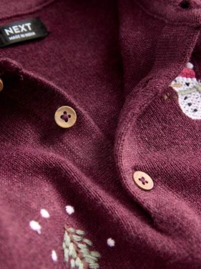 Plum Purple All Over Embroidered Knitted Christmas Polo Shirt