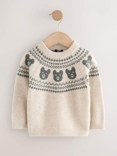 Neutral Bear Fairisle Pattern Knitted Crew Neck Jumper