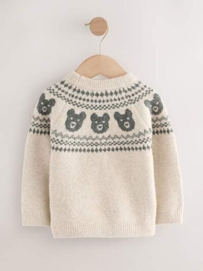 Neutral Bear Fairisle Pattern Knitted Crew Neck Jumper