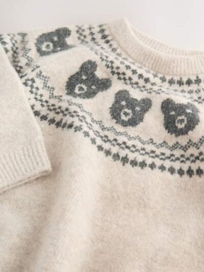 Neutral Bear Fairisle Pattern Knitted Crew Neck Jumper