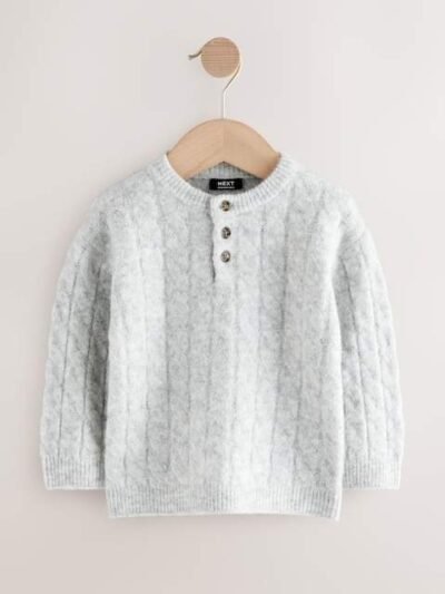 Grey Knitted Henley Jumper