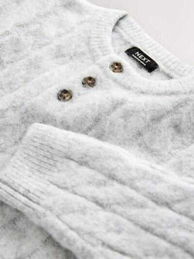 Grey Knitted Henley Jumper