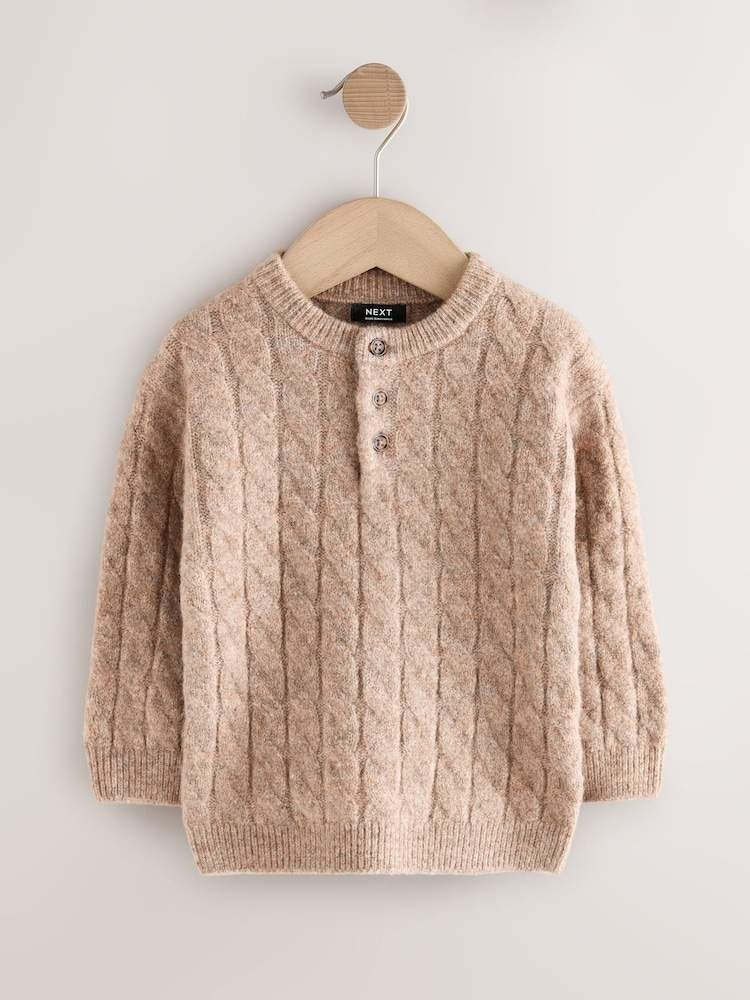 Neutral Knitted Henley Jumper